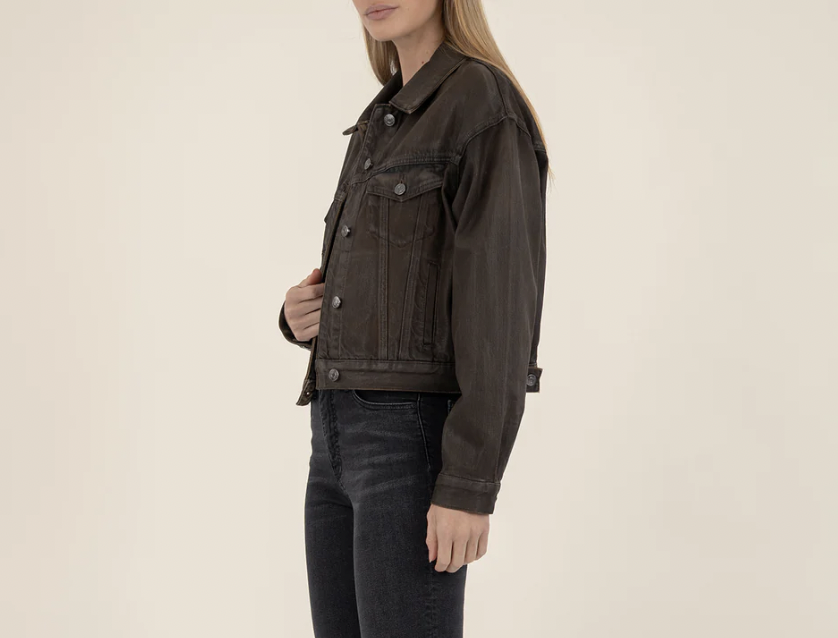 Emrie Coated Denim Jacket -Chocolate — Yellow BoutiqueNew